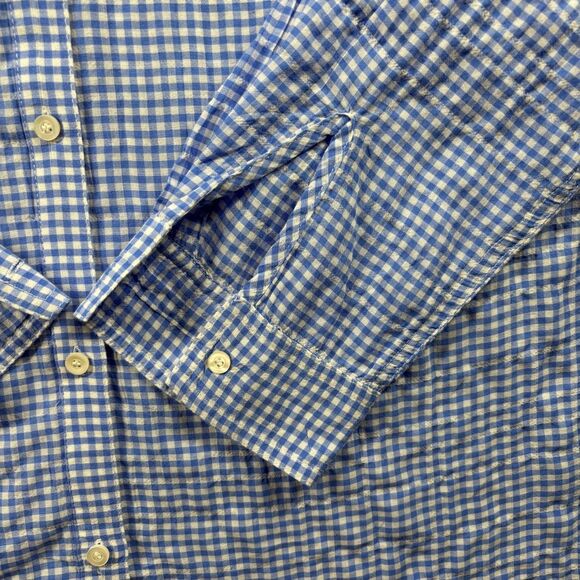 J McLaughlin Women Button Up Shirt Plaid Gingham Cotton Blue White Small H302 - Picture 2 of 8